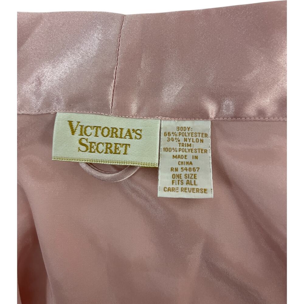 Victorias Secret Pink Robe Womens One Size Vintage 90s Lace Satin Boudoir - Picture 3 of 7